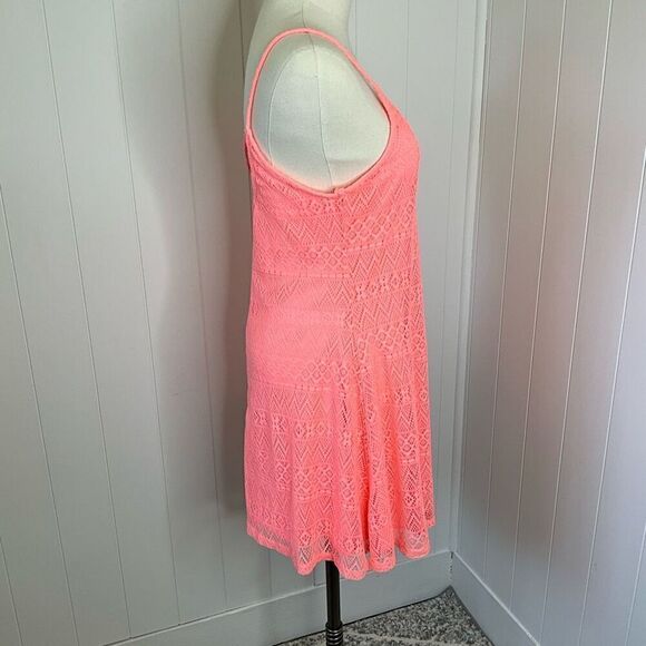 No Comment Womens Size Medium Skaters Mini Dress Coral Lace Overlay Lined - Picture 6 of 16